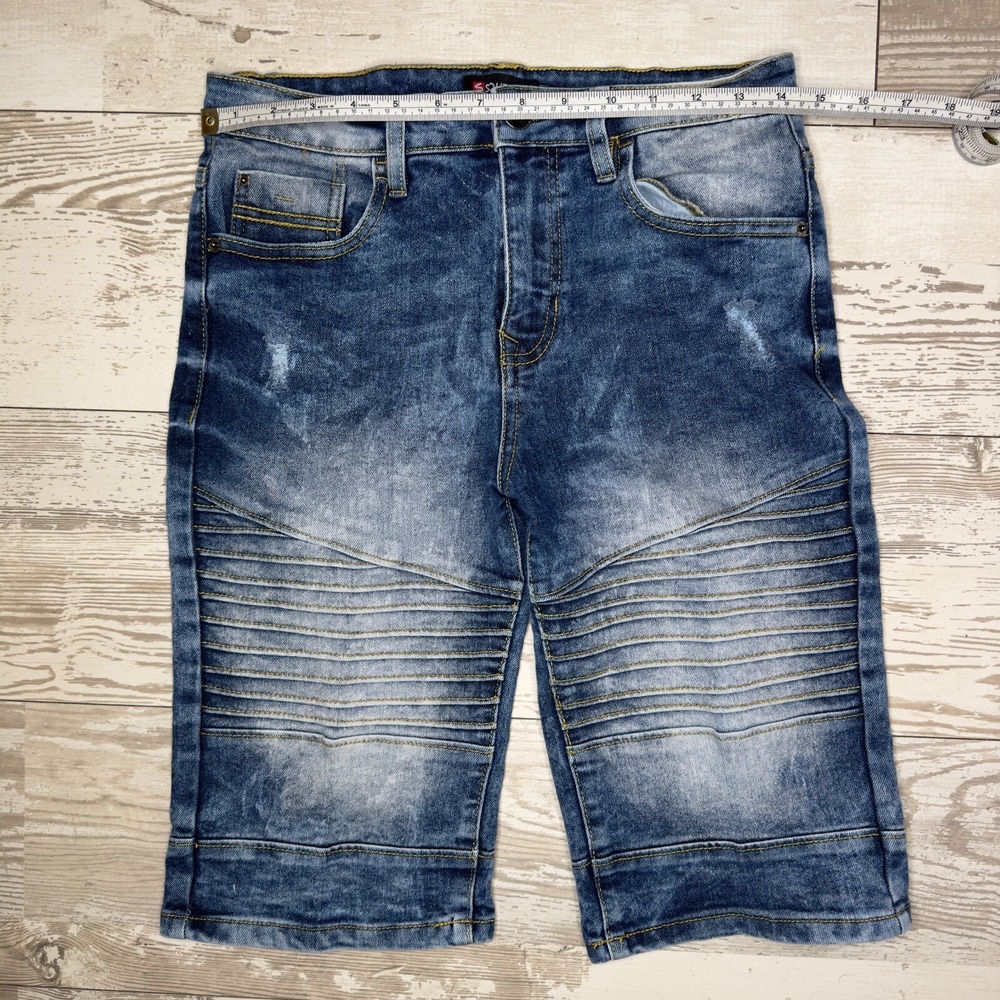 Southpole Shorts Boys 16 Blue Denim Distressed Casual Flat‎ Front Regular Fit - Picture 2 of 12